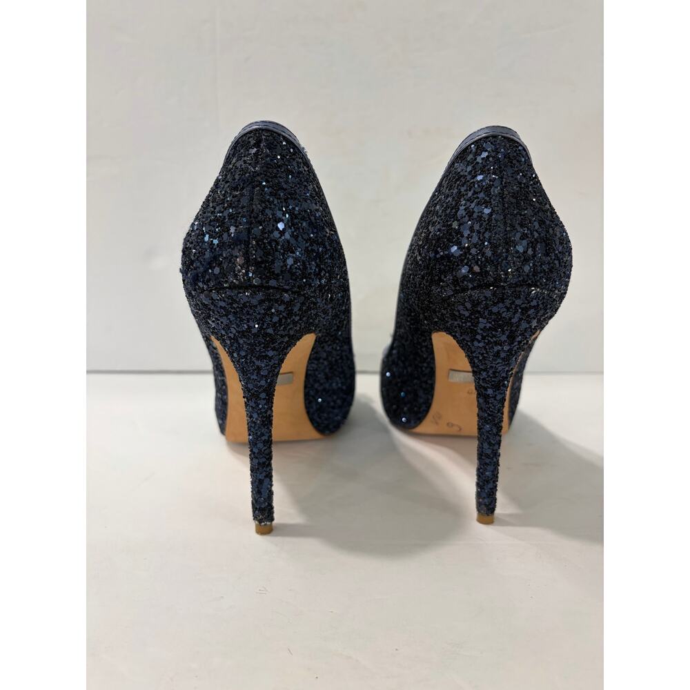 Badgley Mischka Alter II Blue Glitter Jewel Peep Toe Pumps - Picture 7 of 10